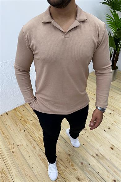 Bej Fitilli Likralı Slim Fit Sweat