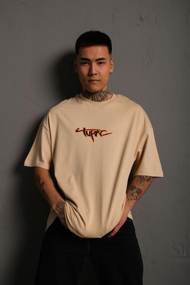Bej Gangster Paradise Baskılı Oversize Basic Tshirt