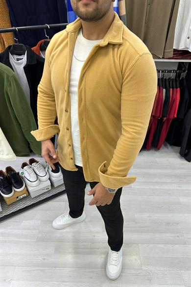 Bej Slim Fit Kalın Polar Gömlek