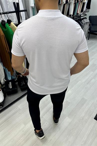 Beyaz Balıkçı Yaka Likralı Triko Tshirt