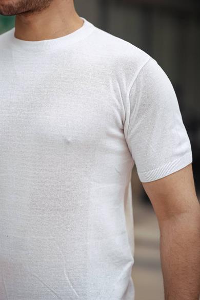 Beyaz Basic Örme Triko Tshirt