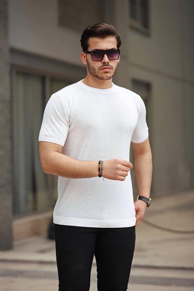 Beyaz Basic Örme Triko Tshirt