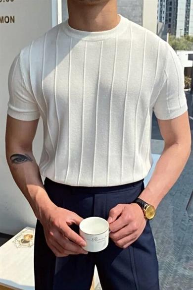 Beyaz Örme Triko Tshirt