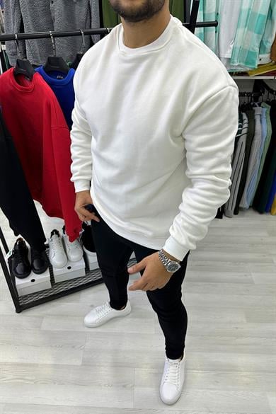 Beyaz Oversize Basic Sweat