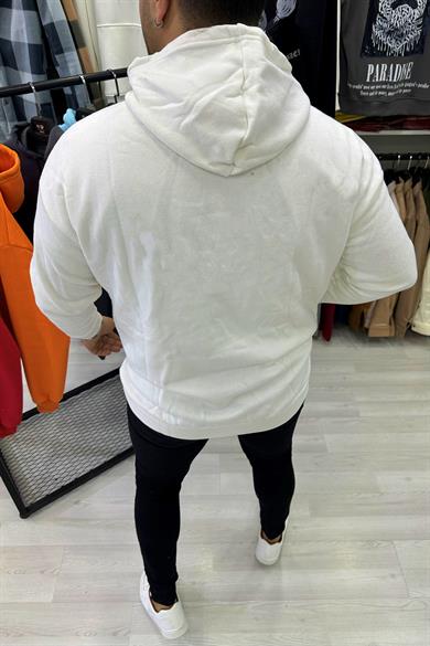Beyaz Oversize Kapüşonlu Sweat