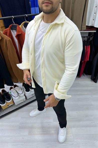 Beyaz Slim Fit Kalın Polar Gömlek