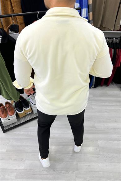 Beyaz Slim Fit Kalın Polar Gömlek