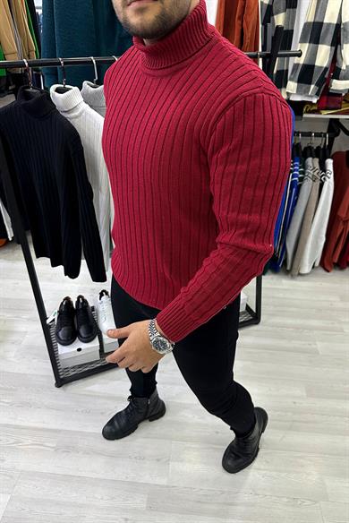 Bordo Boğazlı Triko Kazak