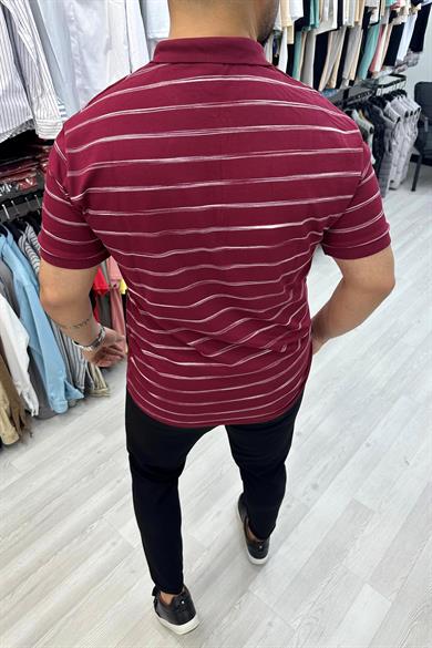 Bordo Çizgili Slim fit Polo Yaka Tshirt
