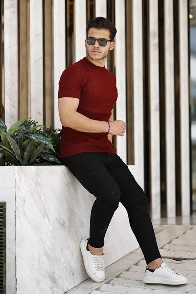Bordo Örme Triko Tshirt