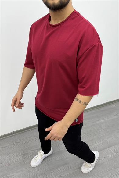 Bordo Pis Dikiş Oversize Tshirt