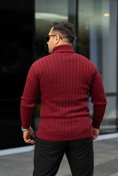 Erkek Bordo Tüylenme Yapmayan Slim Fit Boğazlı Triko Kazak