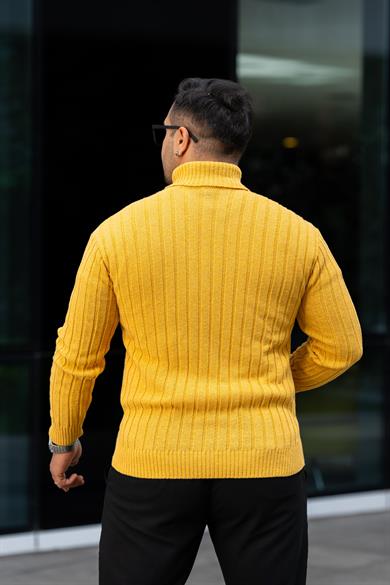 Erkek Sarı Tüylenme Yapmayan Slim Fit Boğazlı Triko Kazak