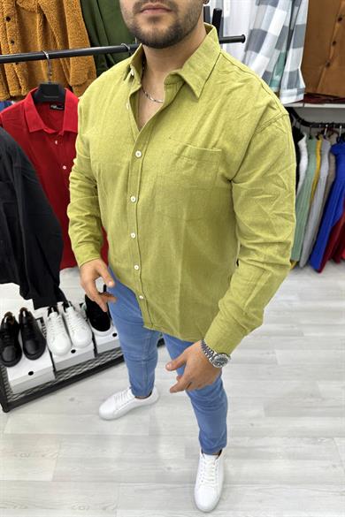Fıstık Yeşili Keten Gömlek