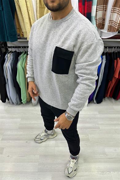 Gri 3 İplik Kapak Detaylı Sweat