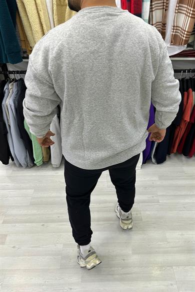 Gri 3 İplik Kapak Detaylı Sweat