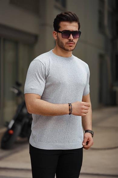 Gri Basic Örme Triko Tshirt
