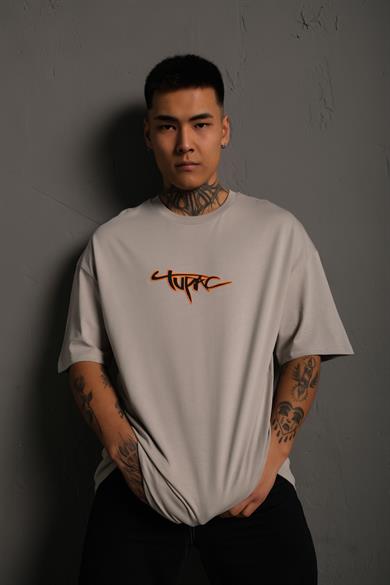 Gri Gangster Paradise Baskılı Oversize Basic Tshirt