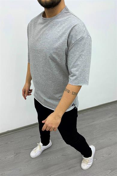 Gri Pis Dikiş Oversize Tshirt