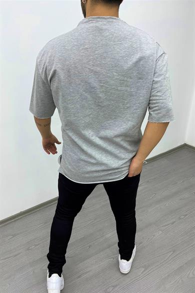 Gri Pis Dikiş Oversize Tshirt