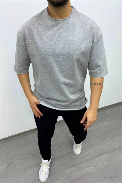 Gri Pis Dikiş Oversize Tshirt