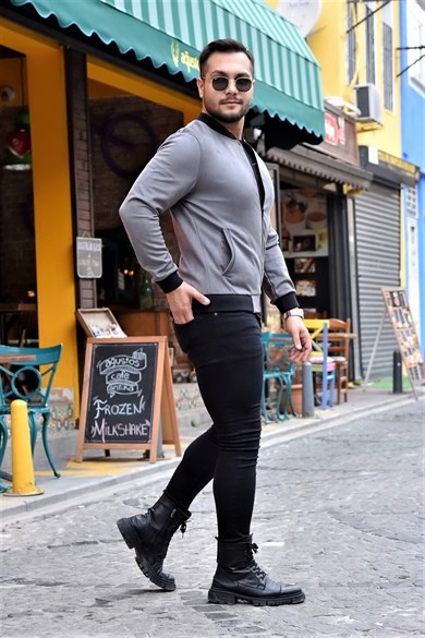 Gri Slim Fit Nubuk Ceket