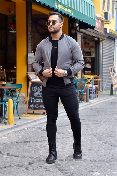 Gri Slim Fit Nubuk Ceket