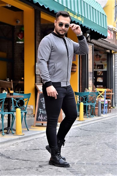 Gri Slim Fit Nubuk Ceket