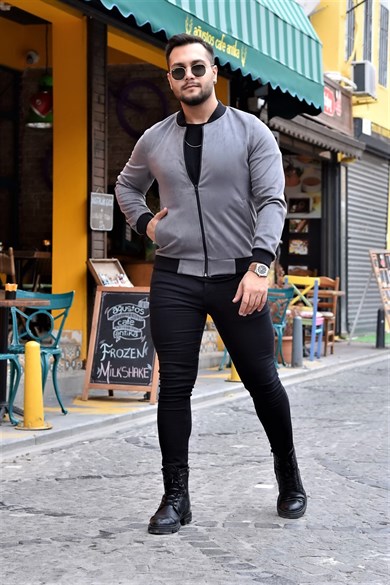 Gri Slim Fit Nubuk Ceket