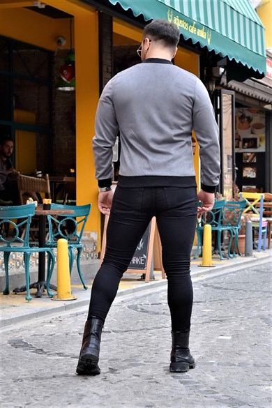 Gri Slim Fit Nubuk Ceket