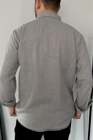 Gri Tek Cep Keten Gömlek