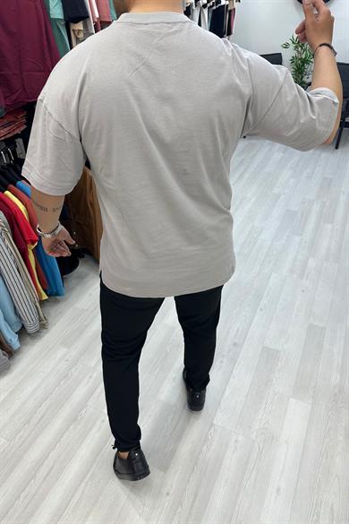 Gri V Desenli Oversize Tshirt