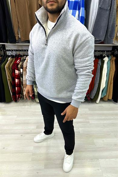 Gri Yarım Fermuarlı Sweat