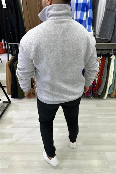 Gri Yarım Fermuarlı Sweat