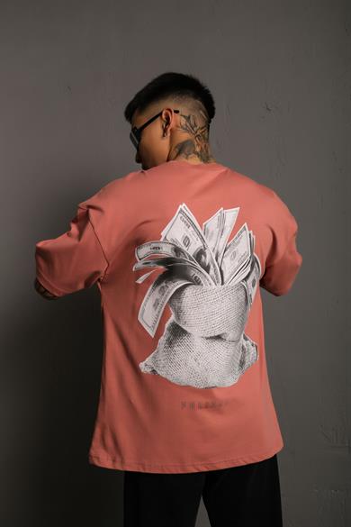 Gül Kurusu Dolar Baskılı Oversize Basic Tshirt
