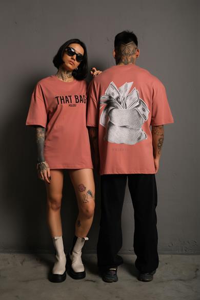 Gül Kurusu Dolar Baskılı Oversize Basic Tshirt