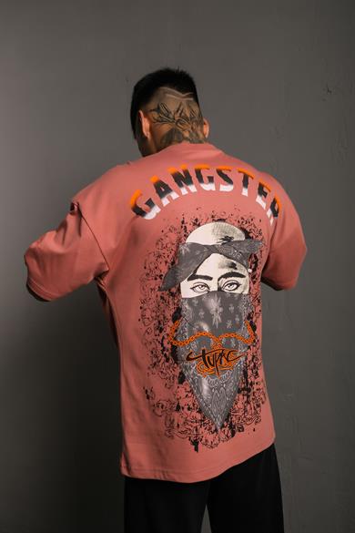 Gül Kurusu Gangster Paradise Baskılı Oversize Basic Tshirt