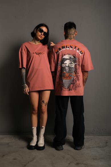 Gül Kurusu Gangster Paradise Baskılı Oversize Basic Tshirt