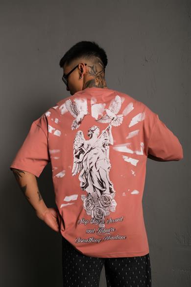 Gül Kurusu Heykel 22 Baskılı Oversize Basic Tshirt