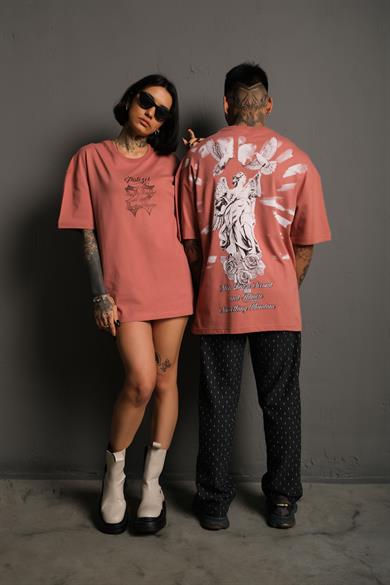 Gül Kurusu Heykel 22 Baskılı Oversize Basic Tshirt