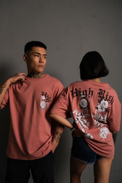 Gül Kurusu High Risk Baskılı Oversize Basic Tshirt