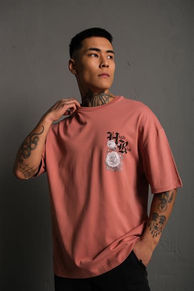 Gül Kurusu High Risk Baskılı Oversize Basic Tshirt