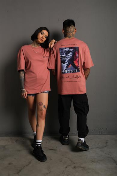 Gül Kurusu Phobia Baskılı Oversize Basic Tshirt