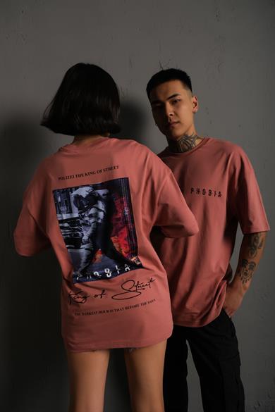 Gül Kurusu Phobia Baskılı Oversize Basic Tshirt