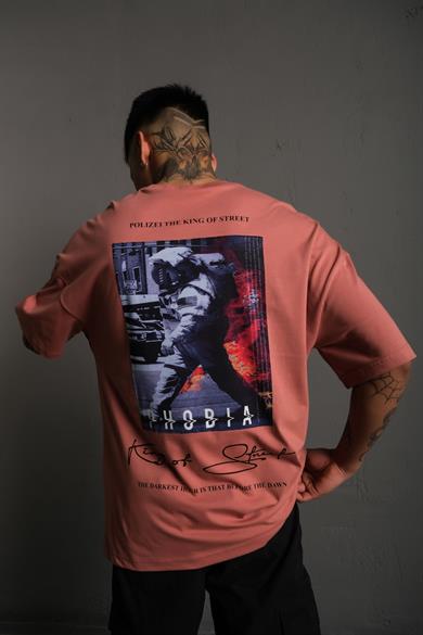 Gül Kurusu Phobia Baskılı Oversize Basic Tshirt