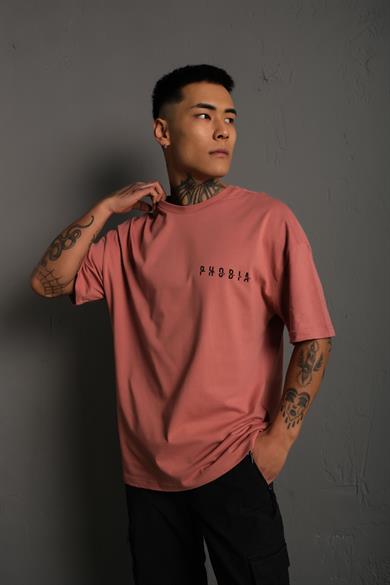 Gül Kurusu Phobia Baskılı Oversize Basic Tshirt