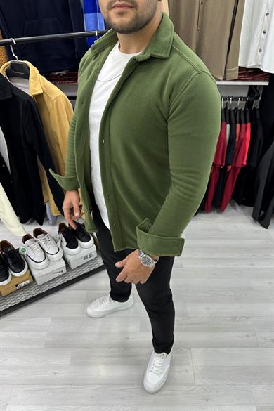 Haki Slim Fit Kalın Polar Gömlek