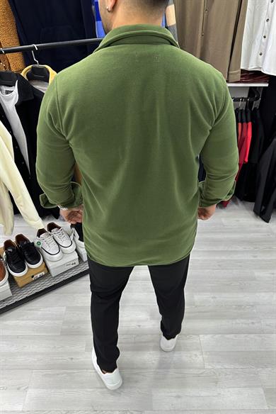 Haki Slim Fit Kalın Polar Gömlek