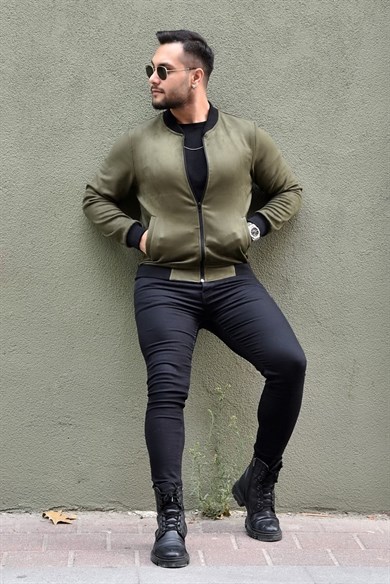 Haki Slim Fit Nubuk Ceket