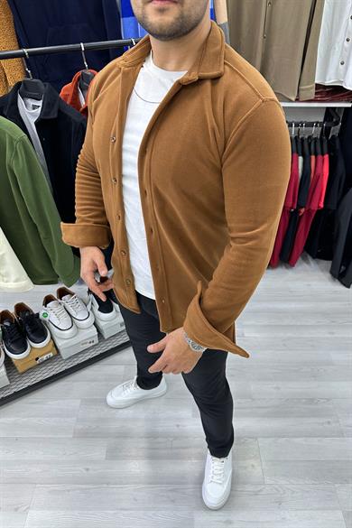 Kahve Slim Fit Kalın Polar Gömlek
